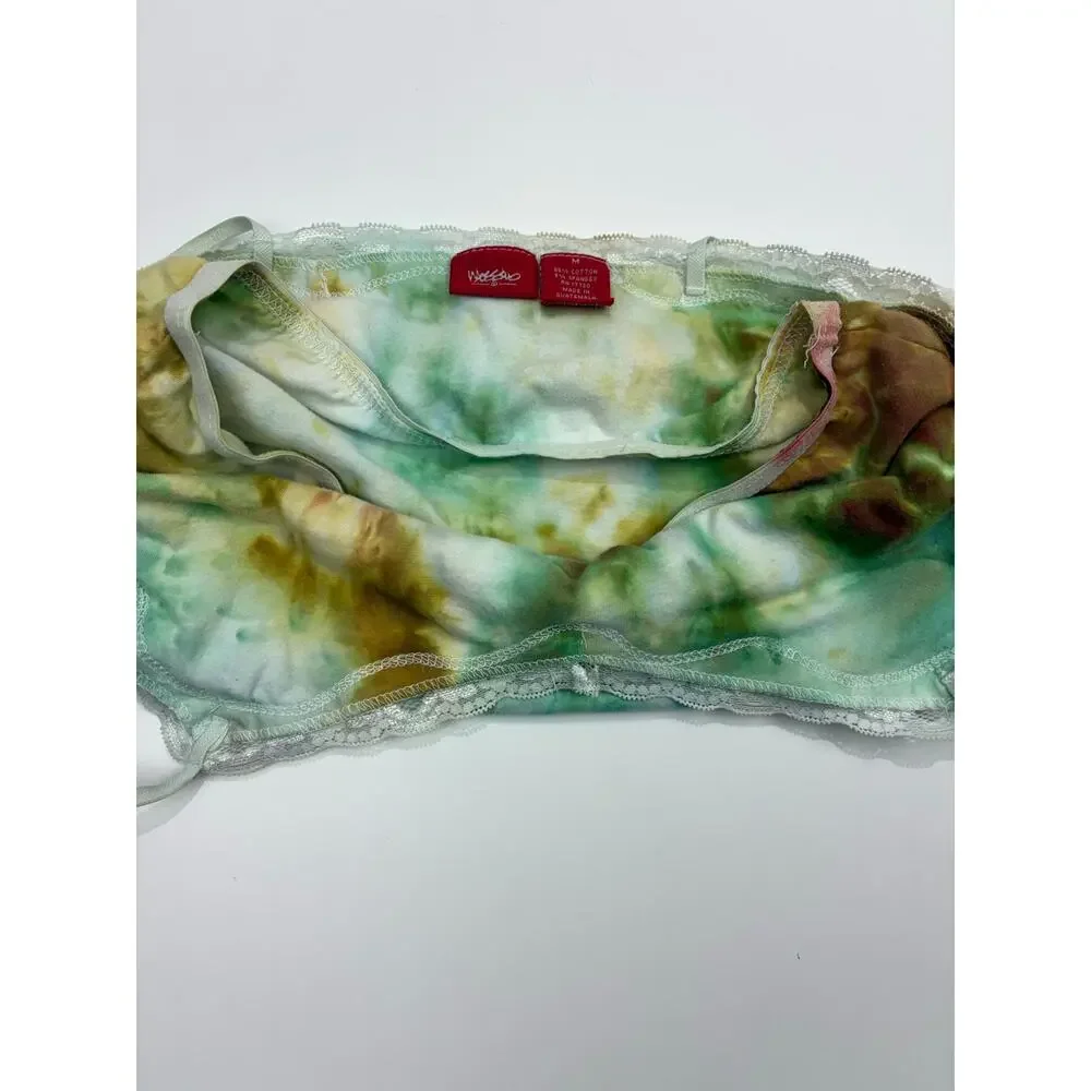 Vintage Y2K Mossimo Boho Lace Trim Tie Dye Cami Spaghetti Strap Tank Top M - Picture 6 of 6